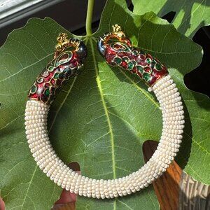 One-of-a-kind Unique Peacock Bracelet in White